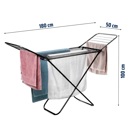 Wäschetrockner klappbar | freistehend, für Balkon, 180 cm | schwarz | FCX-180-Black