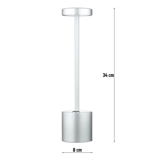 HJA28-ZILVER-2 | 34 cm Tafellamp met ingebouwde batterij | Nachtlamp met drie kleuren licht | Sfeerlamp voor hotel of restaurant