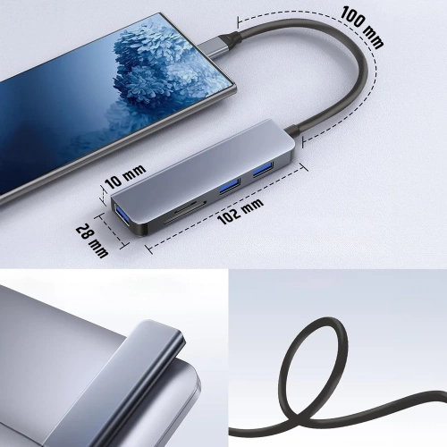 ХЪБ | USB-C сплитер за 3x USB + SD + TF карти | адаптер, сплитер тип С 5в1