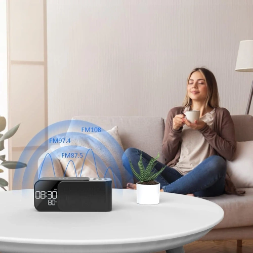 WD-500-BK | FM-radio met wekker en draadloze oplader | Multifunctionele wekker met Bluetooth