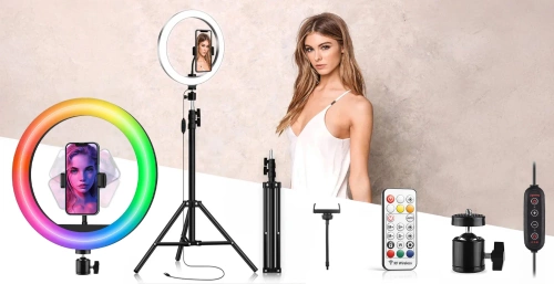 Set luce ad anello RGB LED | 30 cm con treppiede 210 cm e telecomando | per trucco e video | SENY-RGB-30CM