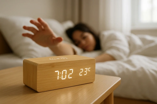 Træ digitalt LED-ur med 10 W trådløs oplader | Vækkeur med 3 alarmer og termometer | SXM-017