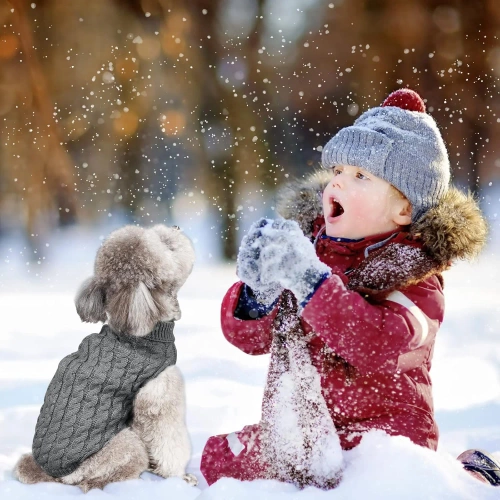 Soft Stretchable Pet Sweater | size M | turtleneck winter jumper for dogs and cats | PET-014M-grey