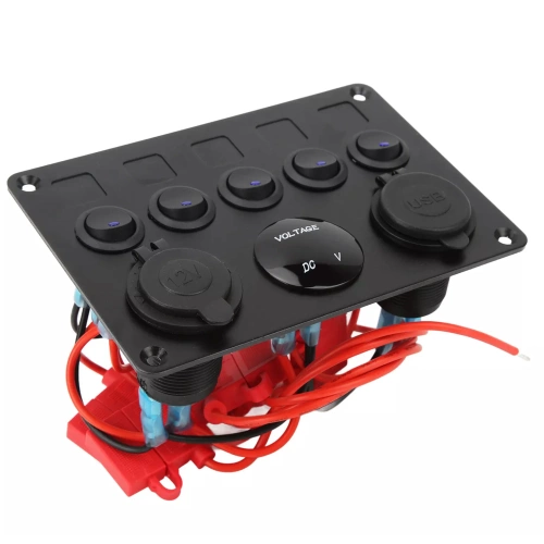Control panel 12V 24V IP65 with USB | Control panel with illuminated switches | Dual USB charger 2.1 A / 5 V | Cigarette lighter socket 12V