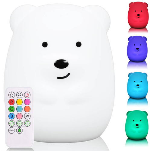 NL-04 | Silikone RGB LED-lampe til børn | Bjørn LED bamse | IR fjernbetjening