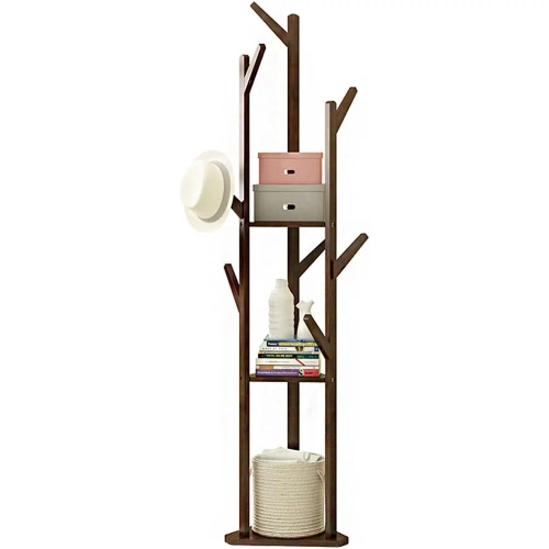 BYY-502-RW | Clothes rack with shelves | dark bamboo