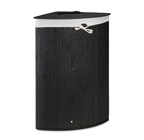 AYL-60L-PRETO | Cesto de roupa suja preto | Recipiente de brinquedo de bambu | Cesto para roupa em madeira | Cesto para roupa suja com compartimento único para casa de banho | Cesta de canto