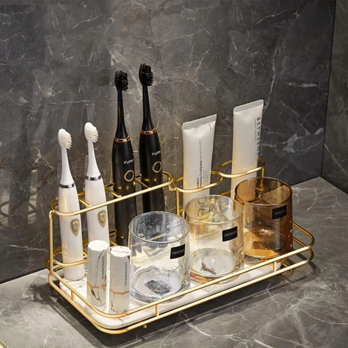 TCT-611-BIANCO | Mensola da bagno | Organizzatore per dentifricio, spazzolini da denti e cosmetici