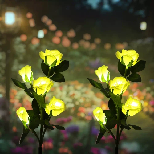 FLD-35-ŽLUTÁ | LED solární zahradní lampa Žluté růže | 74 cm, 600 mAh