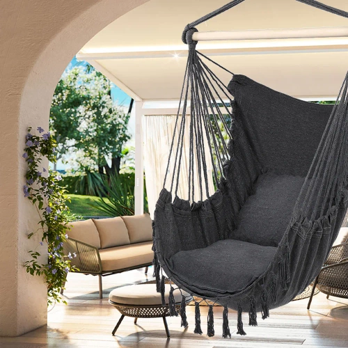 ZY-V004 | Hanging chair, brazilian chair, hammock, swing | two pillows, wooden headband | up to 120 kg | graphite
