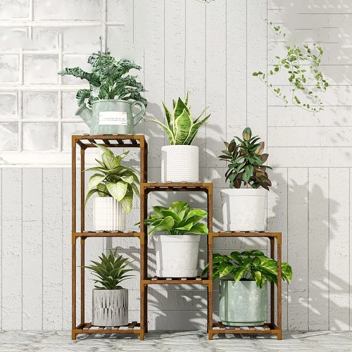 NZ251-BAMBOO | Suport de flori din lemn pentru ghivece | Stand pentru plante | Raft cu flori