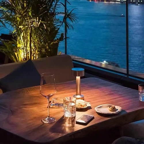 HJA10-ARGENT | Lampe de table sans fil | Lampe de nuit tactile avec couleur de lumière réglable | Lumière USB