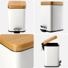 GY-TF5L | Lixeira de banheiro | quadrado, capa de bambu, pedal | 5 litros, branco