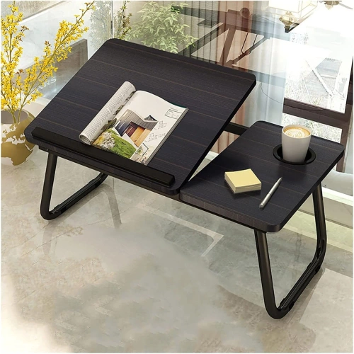 Tavolo pieghevole per laptop con angolo di inclinazione regolabile | Tavolo funzionale con piano aggiuntivo | Supporto per letto mobile | LFD-5532-BK