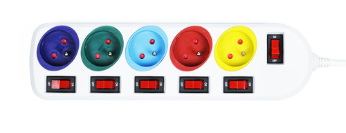 BA-3505 | Power strip with 5 230V sockets | 1.8M extension cord with dedicated switches