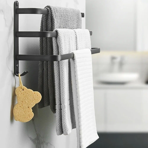 MJR-50CM-3-NOIR | Porte-serviettes | Support mural de salle de bain | Barre de salle de bain
