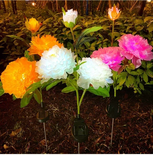 FLD-10-Y | Lampione solare da giardino LED Peonia giallo | 80 cm, 600 mAh