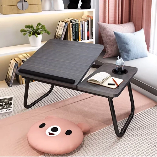 Folding laptop table with tilt angle adjustment | Functional table with additional top | Mobile bed stand | LFD-5532-BK
