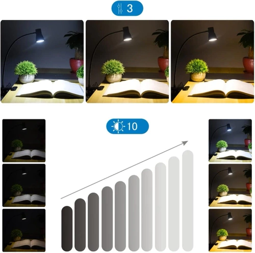FH-08-5W-BK | Stolní lampa s klipsem | Flexibilní lampa na čtení | Noční lampa s možností změny barvy | USB LED světlo