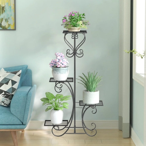 MF-S05-NEGRO | Puesto de flores de metal | estante de flores | negro