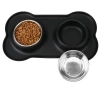 SBL-292-PRETO | Tigela dupla para animais de estimação | Tigela com almofada antiderrapante de silicone | Conjunto de duas tigelas de metal