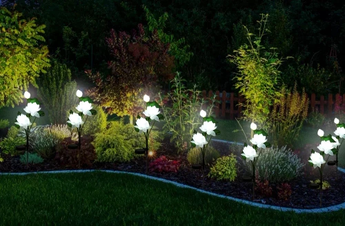 FLD-25-BIANCO | Lampada solare da giardino a LED Lotus, Water Lily | 72 cm, 600 mAh