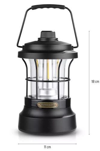 MY-880 | Kempingová LED lampa v retro stylu s funkcí powerbanky | Plynulé nastavení jasu a barev | 3000mAh, 20-260lm, 5-120h, IPX6 | Černá