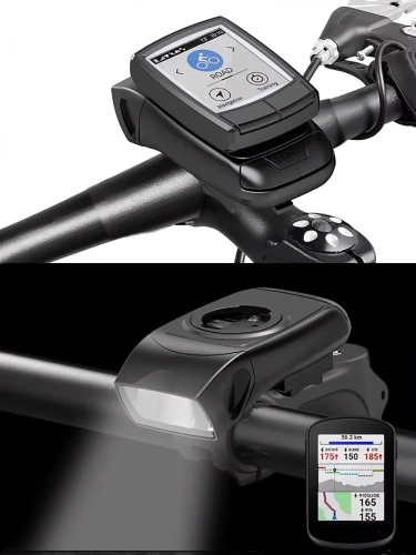 3-i-1 LED cykellygte med horn | Holder til Garmin GPS-computer eller -telefon | Smart belysning med indbygget batteri | 05BQ0062