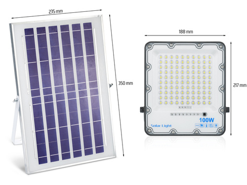Set LED reflektor 100W + Solární panel 6V/8W s dálkovým ovládáním | 2500lm, 6000mAh, IP66