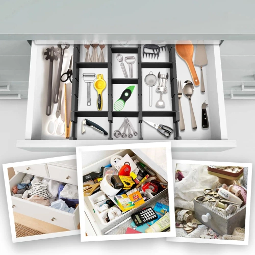 Organizzatore per cassetti per mobili | Separatore per cassetti regolabile | Separatore in bambù con 9 divisori | Modello KBT-B615