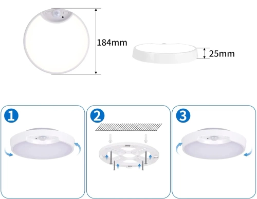 C2772-WIT | Plafondlamp met ingebouwde batterij | LED plafondlamp met schemer- en bewegingssensor
