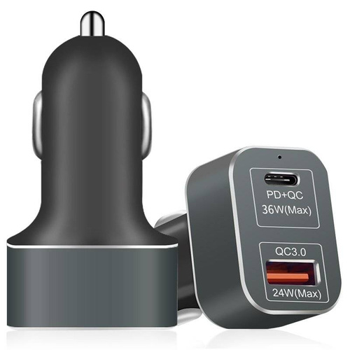 KP-2UC-zwart | Autolader met snelladen Power Delivery 3.0 en Quick Charge 3.0 | 60W