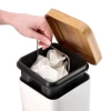 GY-TF5L | Pattumiera da bagno | quadrato, copertura in bambù, pedale | 5 litri, bianco