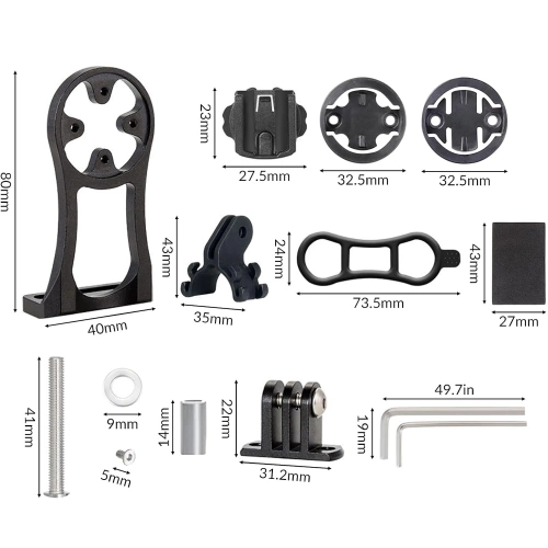 Soporte de potencia para ciclocomputador y GoPro | Soporte de aluminio compatible con Garmin y Bryton | MBZJ-042