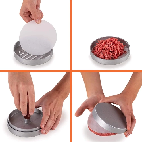 HM-S117-ZILVER | Burgervorm | Vleespers | Een formulier voor het bereiden van vlees voor de grill
