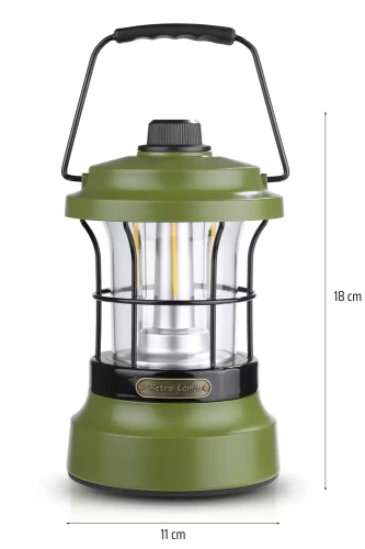 MY-880 | Retro style LED camping lamp with powerbank function | Smooth adjustment of brightness and color | 3000mAh, 20-260lm, 5-120h, IPX6 | green