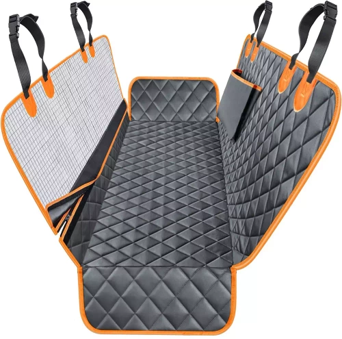 DM-015 | Alfombrilla para transporte de animales, funda para asiento trasero con bolsillo y red desmontable | Impermeable