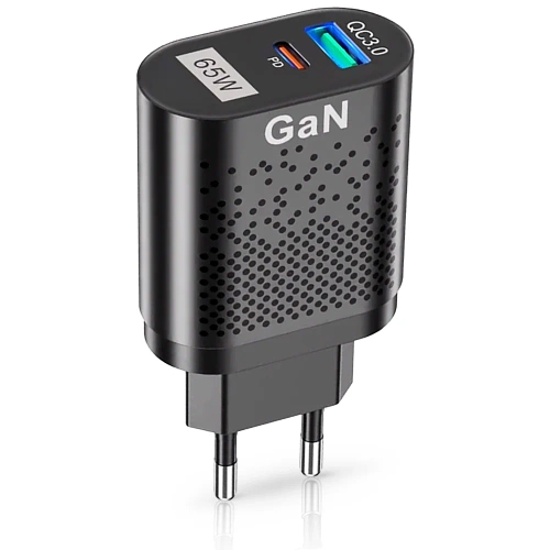 GAN | 65 W бързо зарядно за стена с USB и PD 3.0 (USB-C) портове