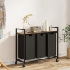 MZ-B30-NOIR | Panier à linge avec étagère | Panier à linge à trois compartiments | Panier à linge à roulettes
