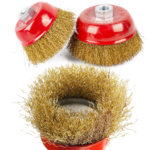 Frontbürste mit Drahtbesatz | Ø 75 mm | M14 Gewinde | messingbeschichteter Draht | M14-75MM-B