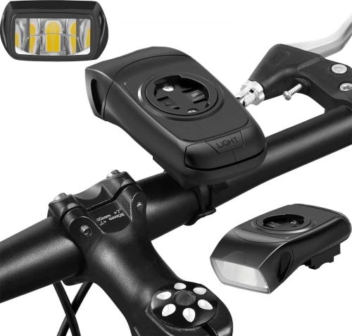LED-Fahrradbeleuchtung 3-in-1 mit Hupe | Halterung für Garmin GPS-Computer oder Smartphone | Intelligente Beleuchtung mit integriertem Akku | 05BQ0062