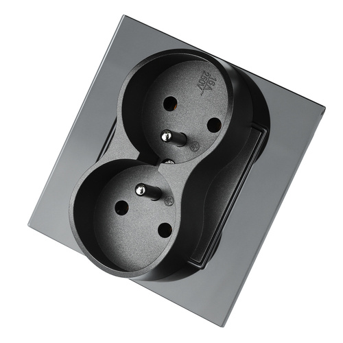Doppelsteckdose mit Schutzkontakt | 230 V | schwarz | Glasrahmen | JX-S256