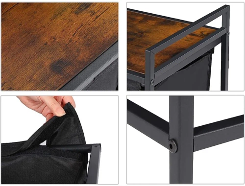 MZ-B20-NEGRO | Cesto para la ropa sucia con estante | Cesto para la ropa sucia de dos compartimentos | Cesto para la ropa sucia con ruedas