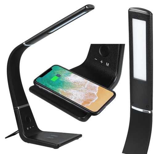 MT-603 | LED bordlampe | Qi induktionsoplader | Fleksibel arm | Ekstra USB-port