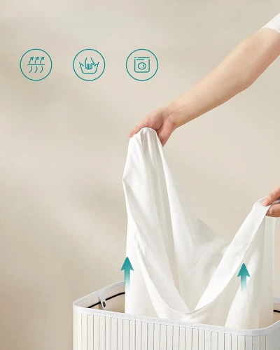 RYL-100L | Panier à linge blanc | Conteneur de jouets en bambou | Panier à vêtements en bois | Panier à linge à deux compartiments pour la salle de bain