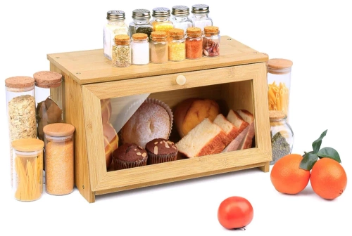 FC-B023 | Mochila de bambú | Recipiente de madera para pan, bollos, pan | Contenedor para almacenar comida, comida.