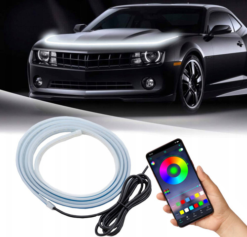 Iluminación LED para el coche | Conexión Bluetooth con aplicación de teléfono | iluminación flotante del capó, puertas y umbrales | longitud 180 cm | Sintonización óptica LED