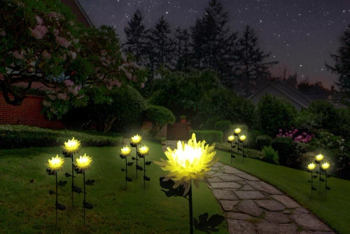 FLD-26-BRANCO | Flor solar | Lâmpada solar LED de crisântemo para jardim | 72cm, 600mAh