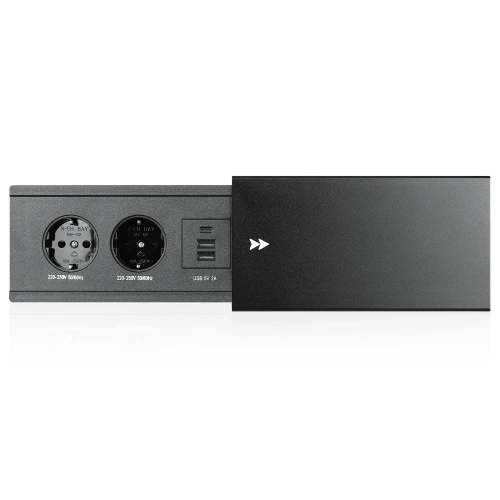 Prise encastrable de bureau avec couvercle coulissant | double prise électrique avec chargeur USB PD | noir | JX-S328-BLACK