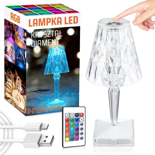 DTL-C16-RGB | Křišťálová noční lampa | Lampa ovládaná dotykem nebo dálkovým ovladačem | Moderní LED svítidlo se schopností měnit barvy.